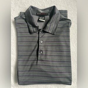 Men’s Golf Polo:Gray with Green & Purple Stripes, Tiger Woods Collection, Medium